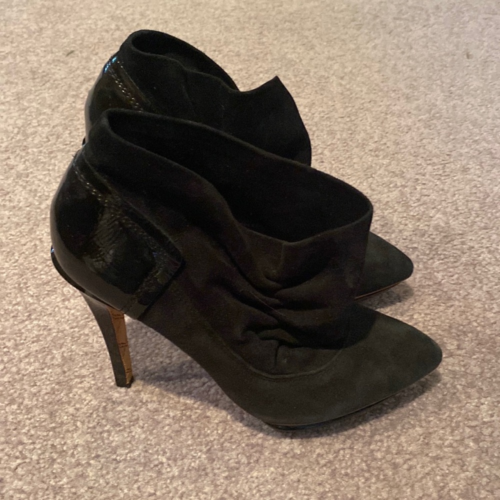 L.A.M.B. Black suede heeled booties